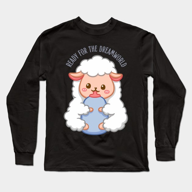 Ready for the dream world Hello little baby sheep in pajamas sleeping cute baby outfit Long Sleeve T-Shirt by BoogieCreates